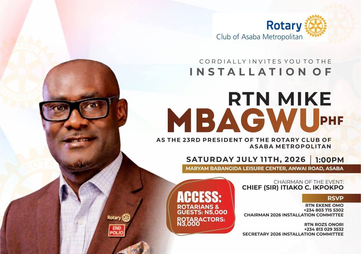RC ASABA METROPOLITAN  INSTALLS RTN MIKE MBAGWU PHF AS THE 23RD PRESIDENT, HONORS 14 HUMANITARIANS